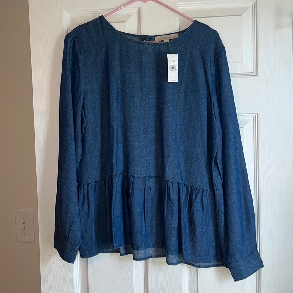 Loft Denim/Chambray Peplum Top NWT
